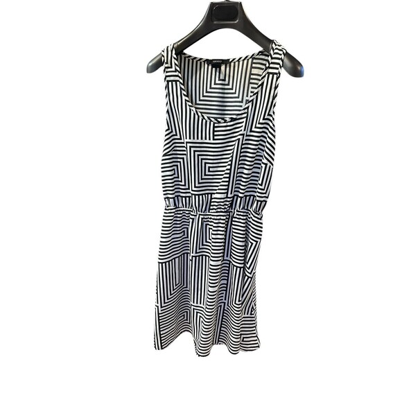 Forever 21 black white geometric maze stripe dress M elastic waist light flowy - Picture 1 of 14